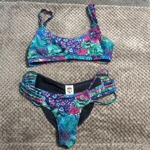 Born Primitive Floral Bikini Set with Strappy Bottoms and Scrunch Butt